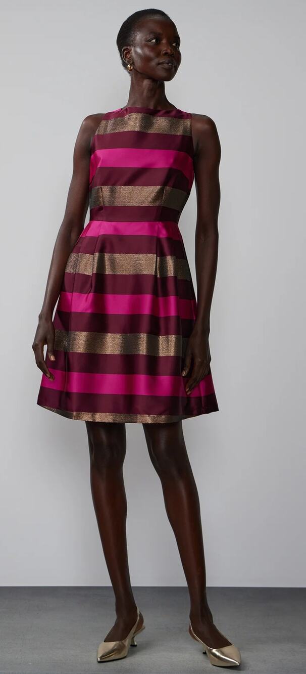 New York & Company Sleeveless Striped Jacquard A-Line Dress Womens Plus Size 2X